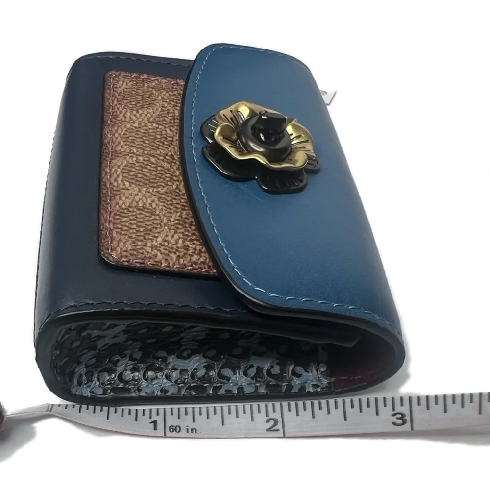 COACH Tea Rose Mini Parker Card Case Key Pouch With Snakeskin Detail Bag
